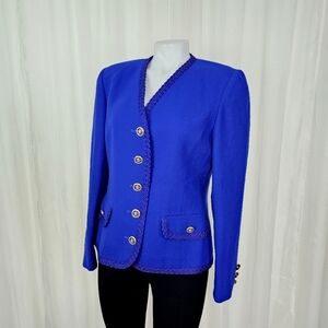 Herbert Grossman Cynthia Sobel royal blue fitted blazer gold button size 8
